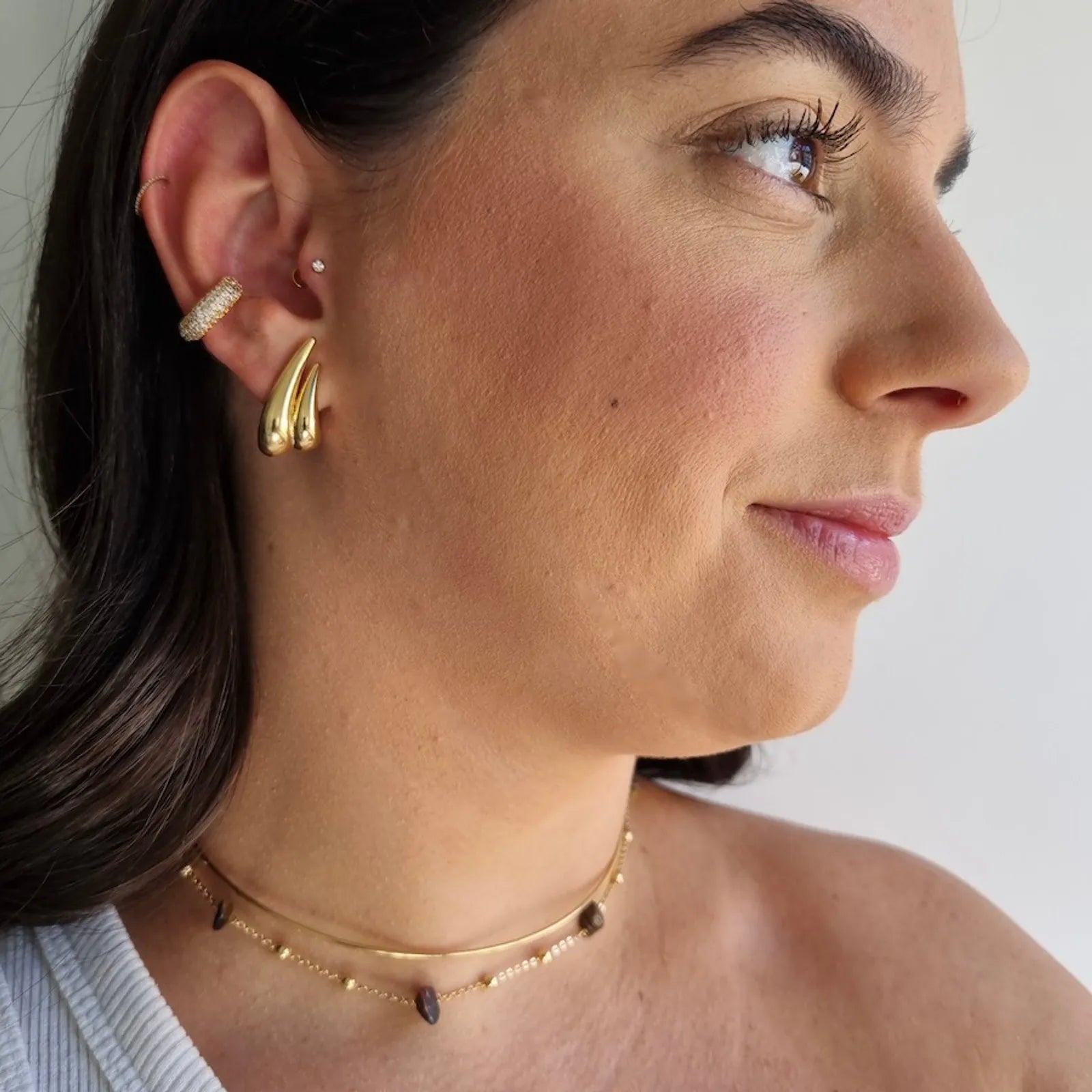 Piercing Argola Segmentada Cravejada Ouro